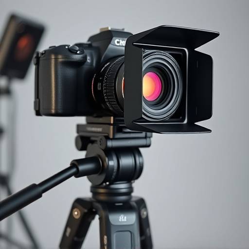 Close-up of professional camera equipment on a tripod